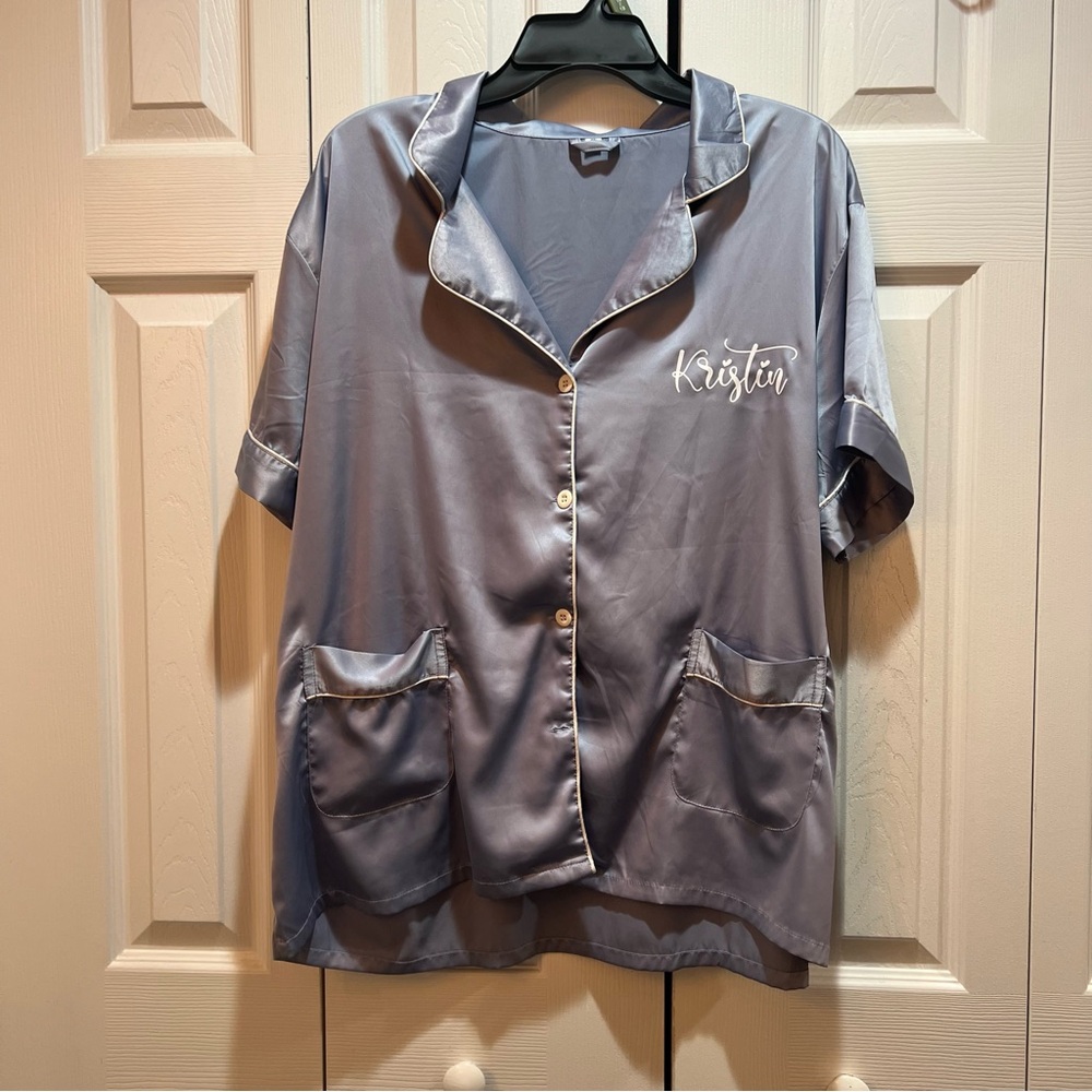 Women's Satin Pajama Set - Blue